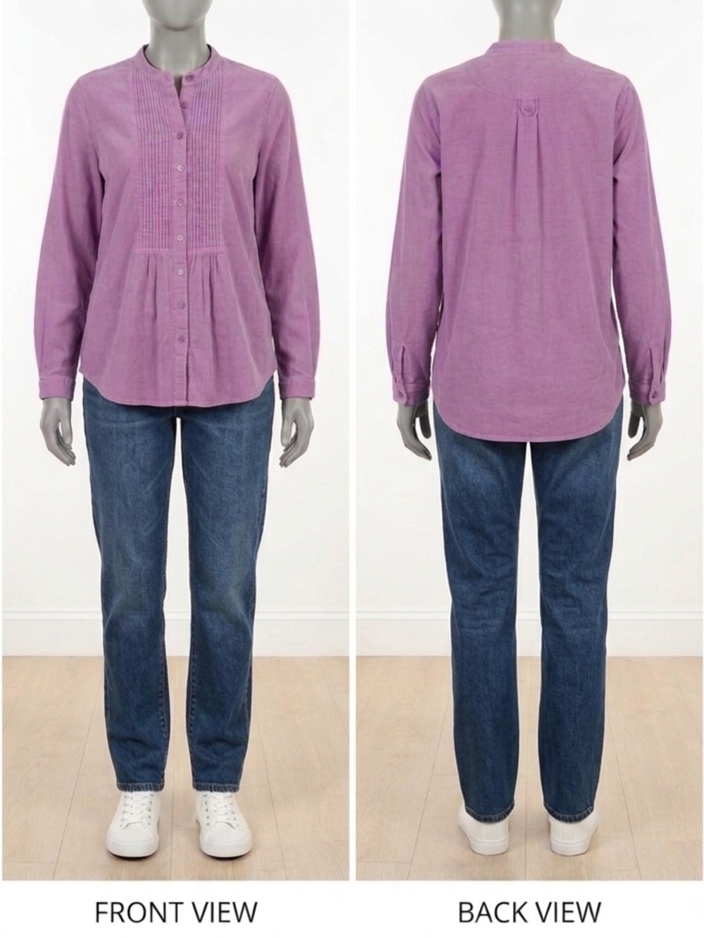 L.L. Bean Lavender Pintuck Button-Front Blouse Medium